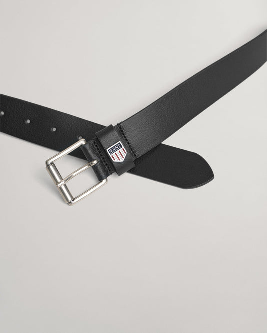 Men's Retro Shield Leather Belt - BLACK