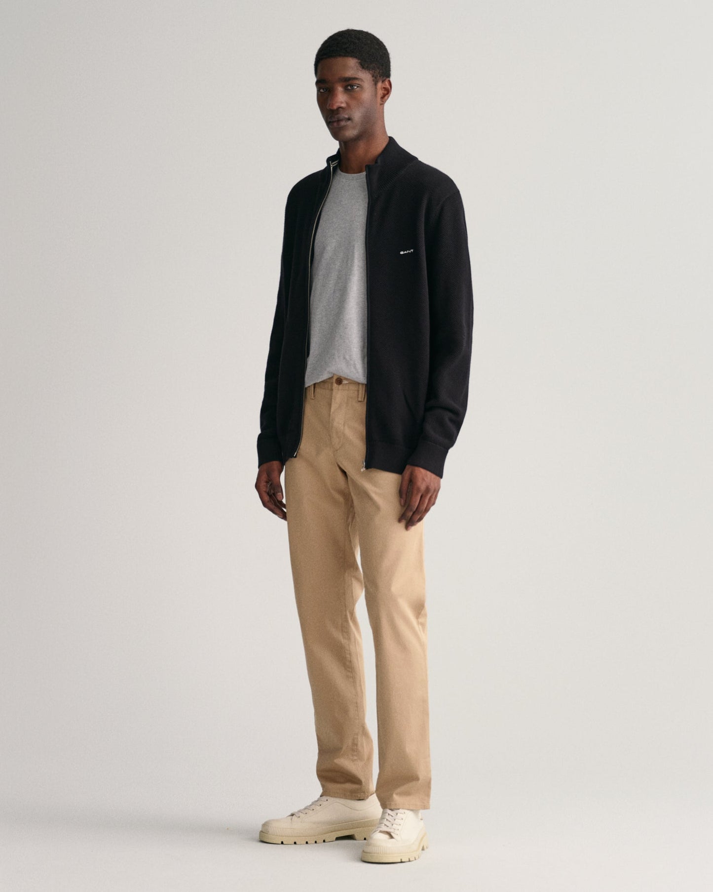 Men's Slim Fit Twill Chinos - DARK KHAKI