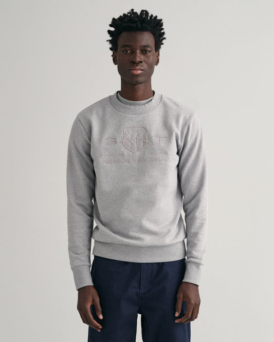 Men's Tonal Shield Crew Neck Sweatshirt - GREY MELANGE