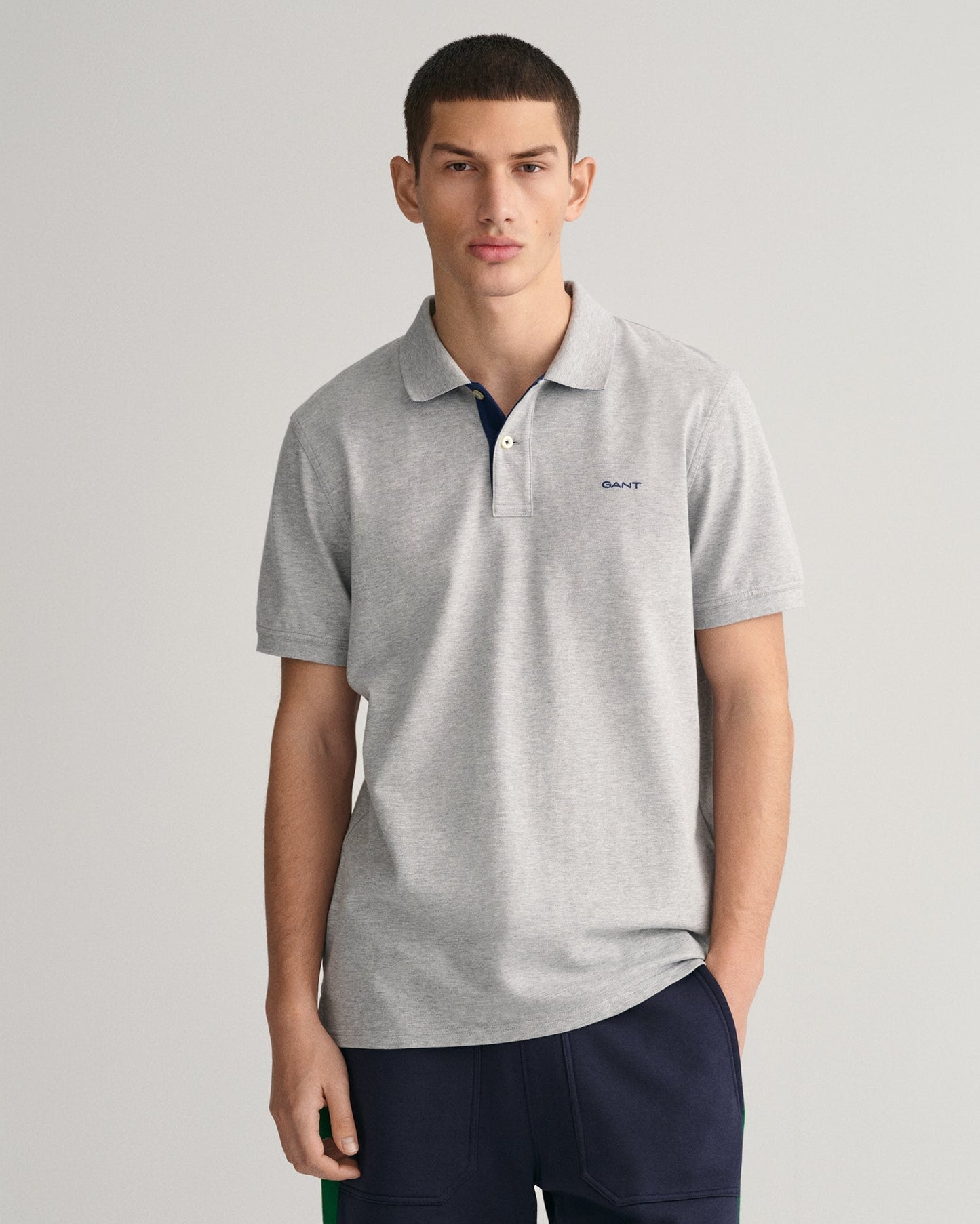 Men's Contrast Piqué Polo Shirt - GREY MELANGE