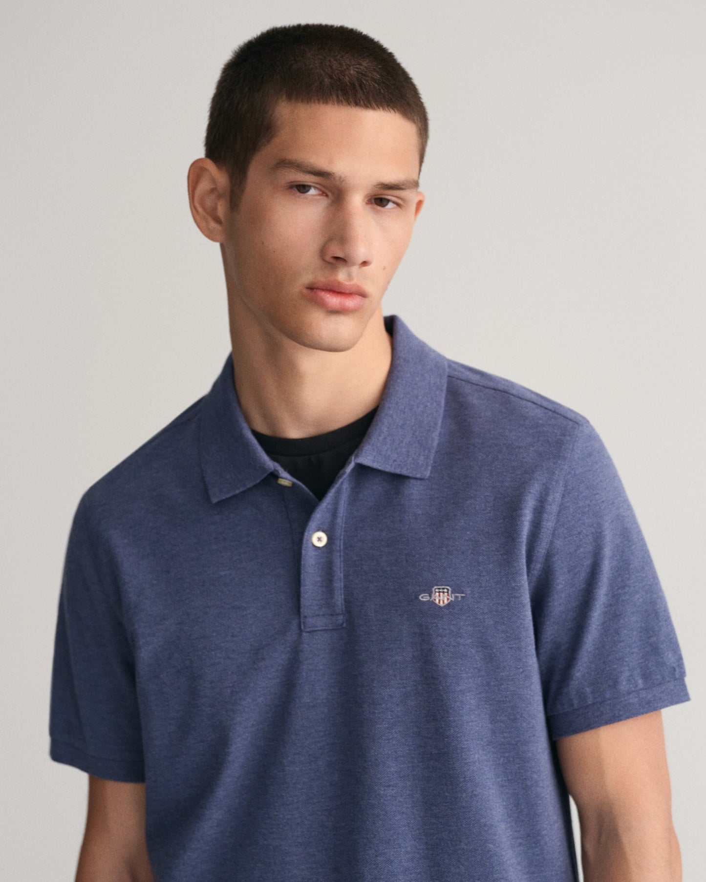 Men's Regular Fit Shield Piqué Polo Shirt - DARK JEANSBLUE MELANGE