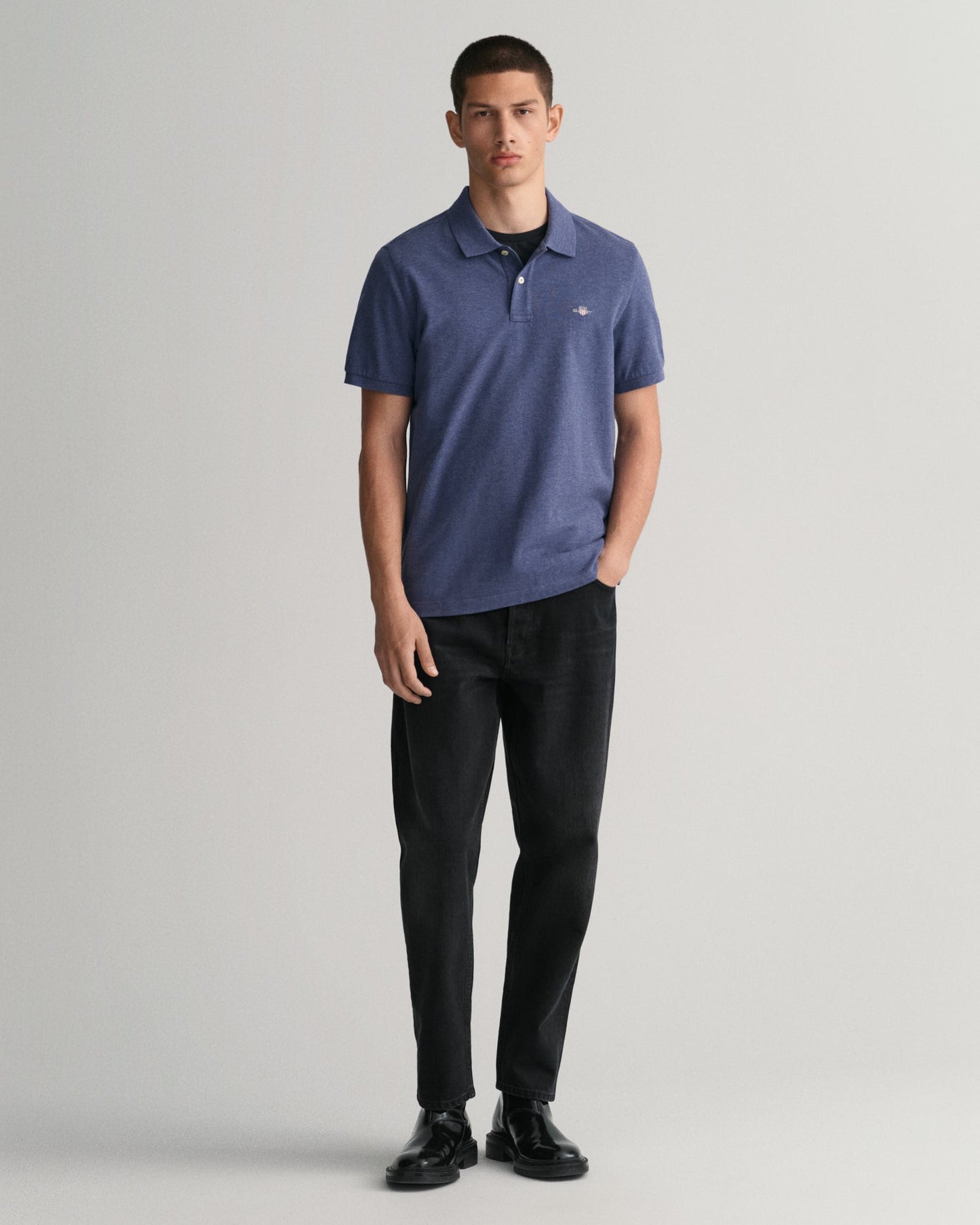 Men's Regular Fit Shield Piqué Polo Shirt - DARK JEANSBLUE MELANGE