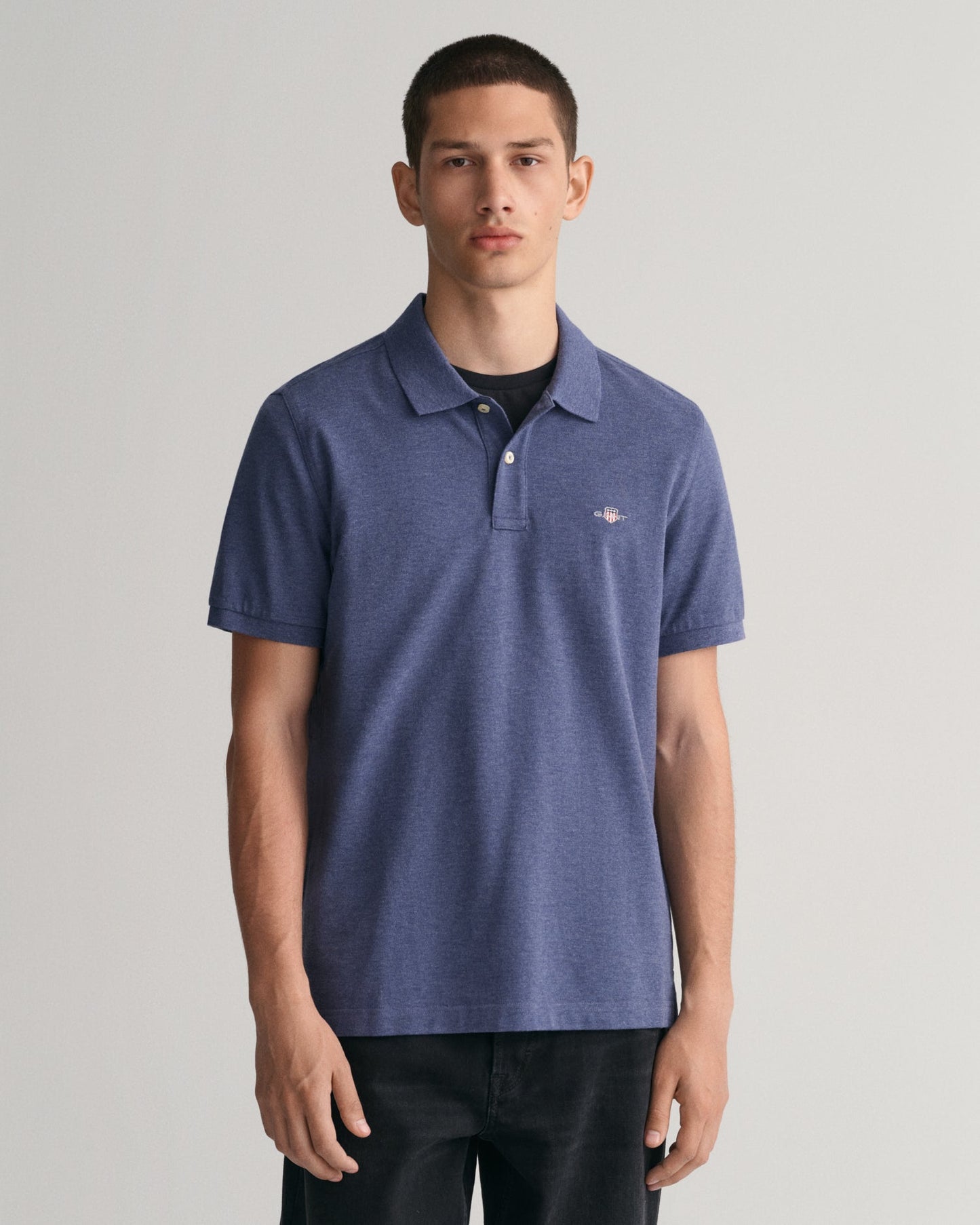 Men's Regular Fit Shield Piqué Polo Shirt - DARK JEANSBLUE MELANGE