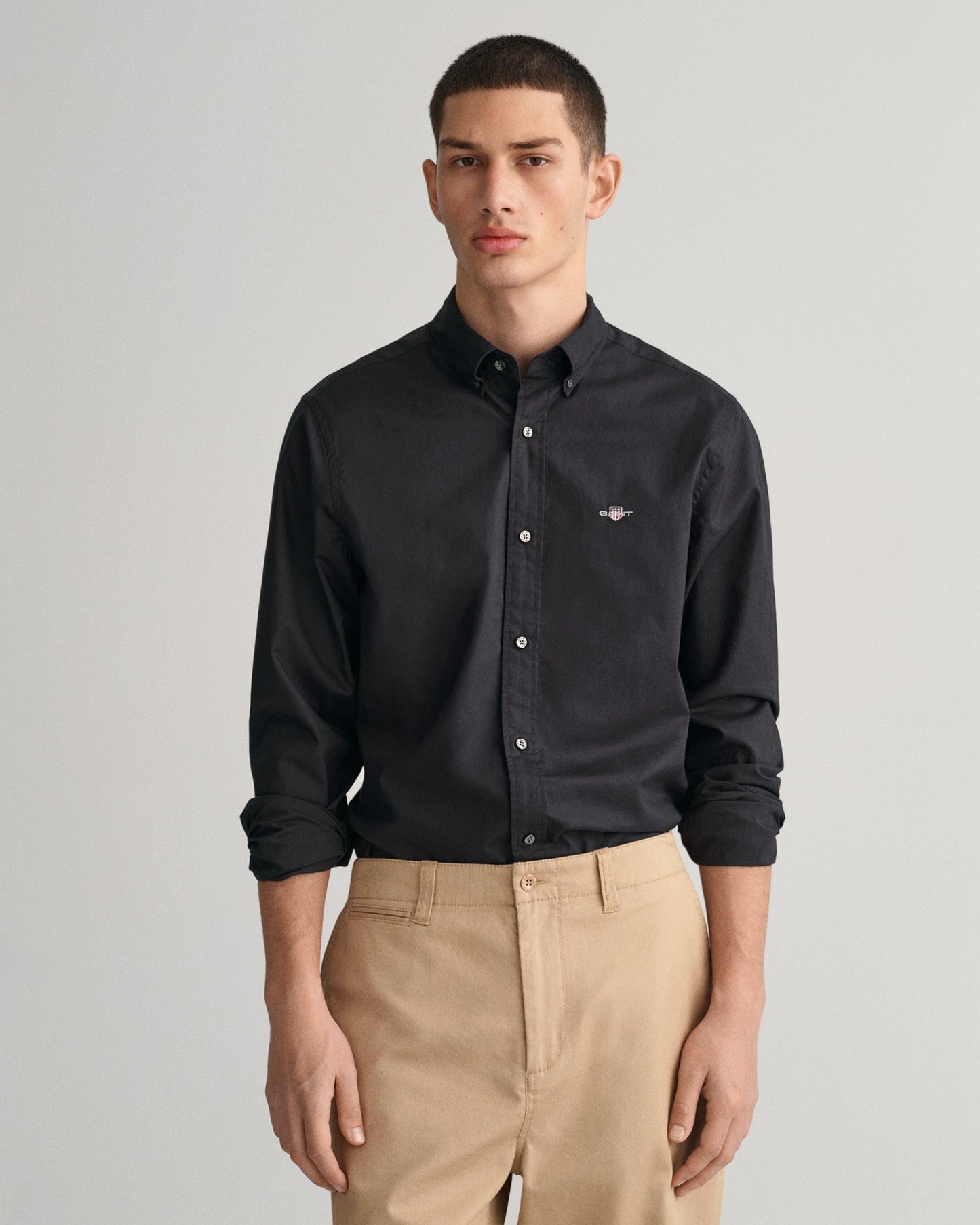 Men's Slim Fit Poplin Shirt - BLACK