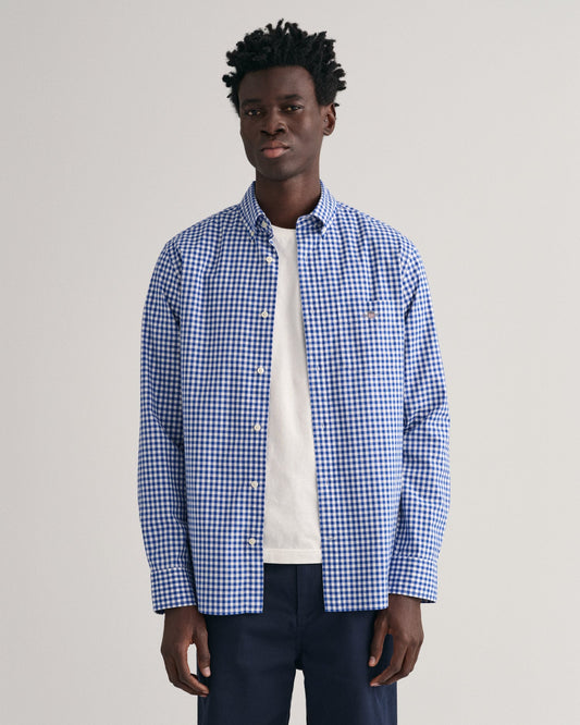 Men's Regular Fit Gingham Poplin Shirt - COLLEGE BLUE