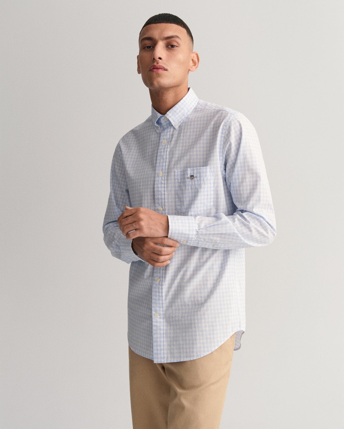 Men's Regular Fit Gingham Poplin Shirt - LIGHT BLUE