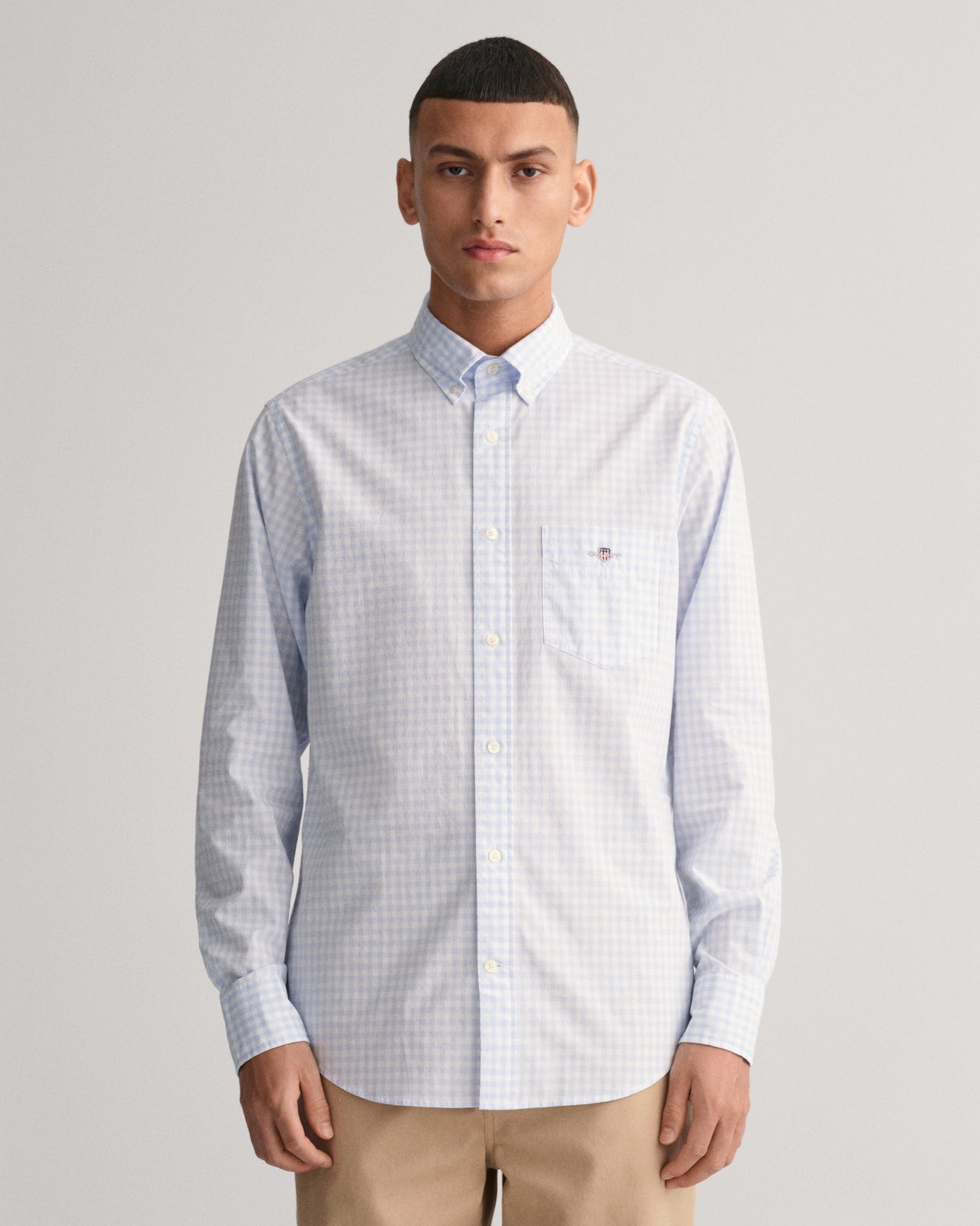 Men's Regular Fit Gingham Poplin Shirt - LIGHT BLUE