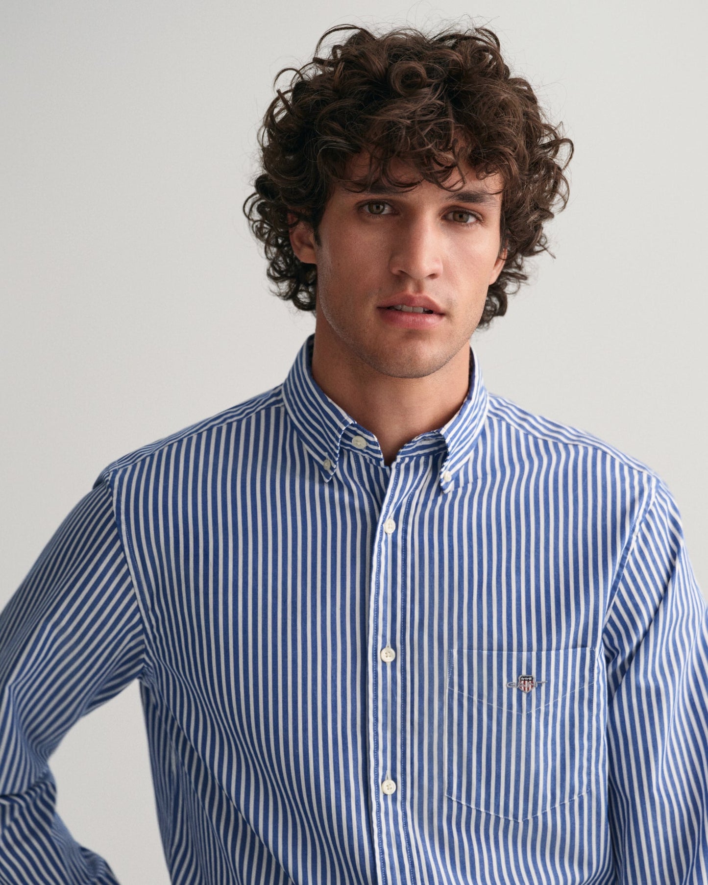 Men's Regular Fit Striped Poplin Shirt - COLLEGE BLUE