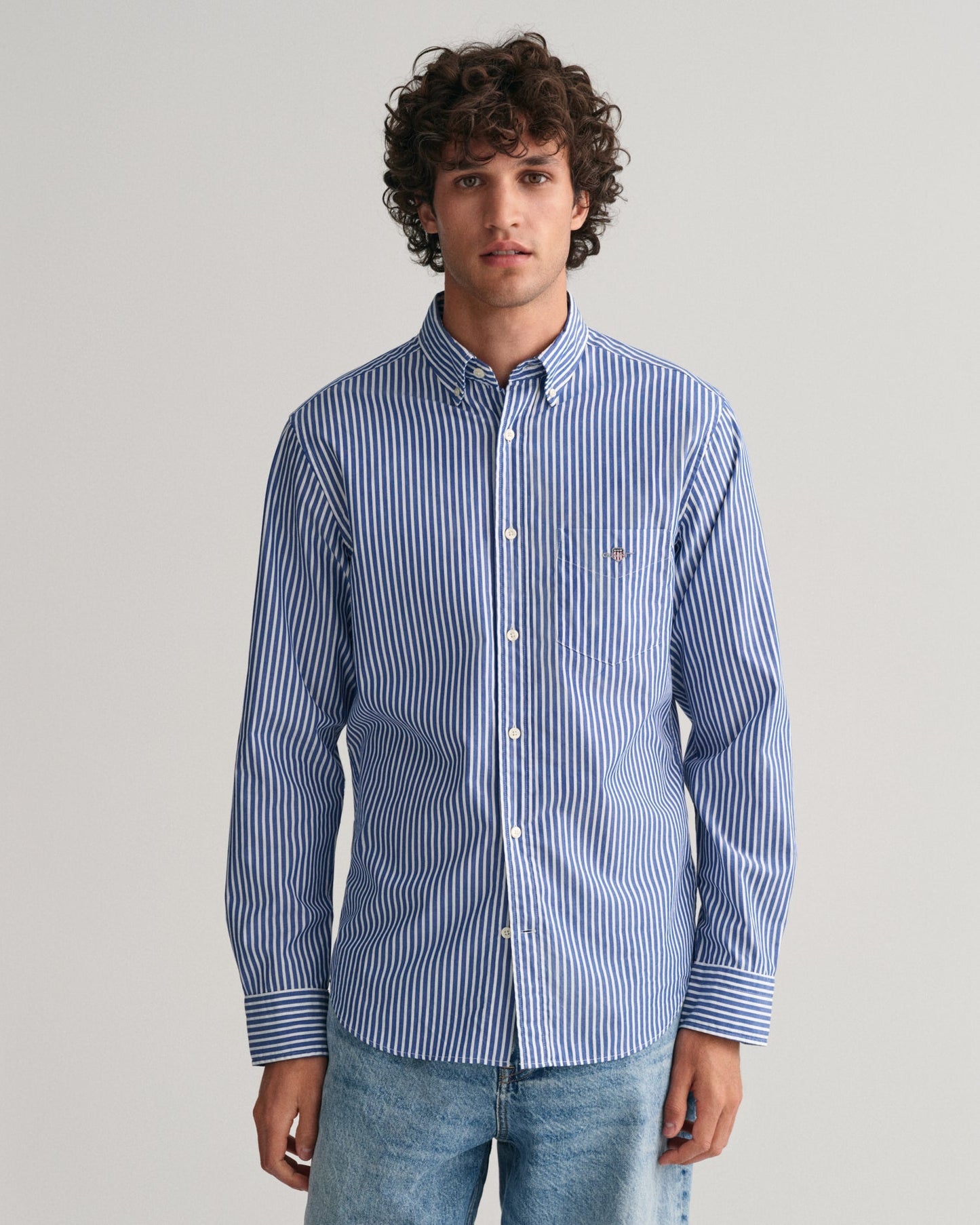 Men's Regular Fit Striped Poplin Shirt - COLLEGE BLUE