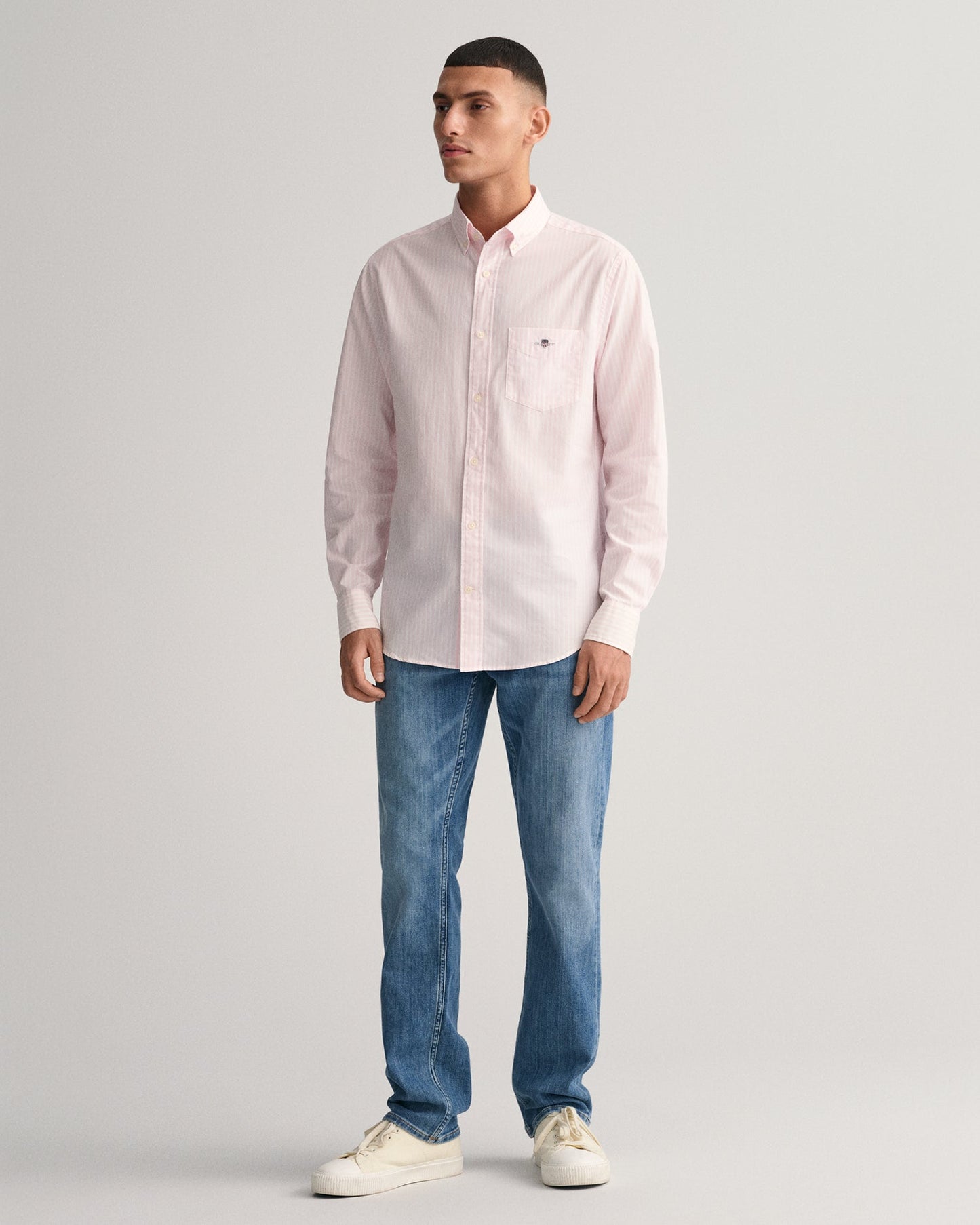 Men's Regular Fit Striped Poplin Shirt - LIGHT PINK