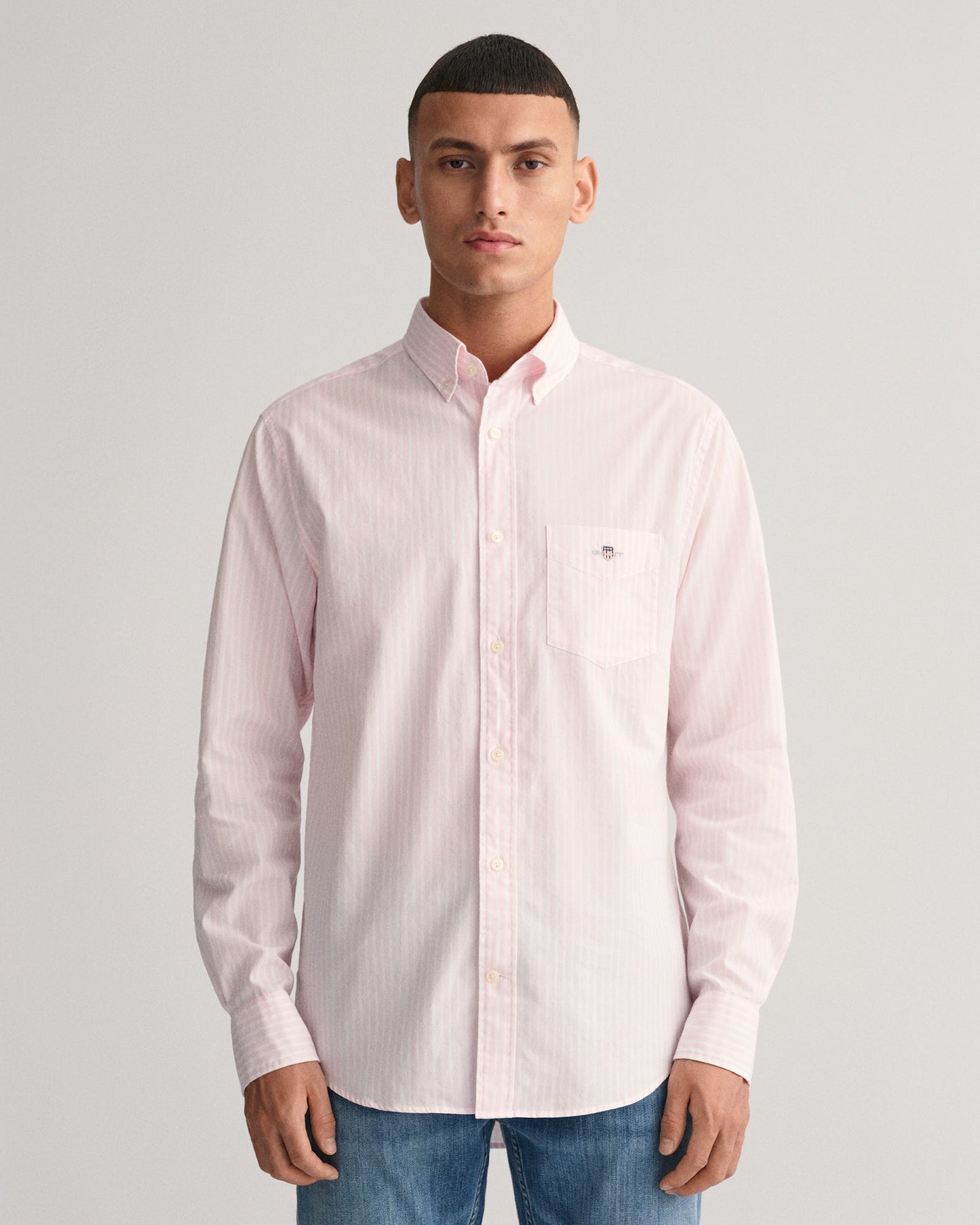 Men's Regular Fit Striped Poplin Shirt - LIGHT PINK