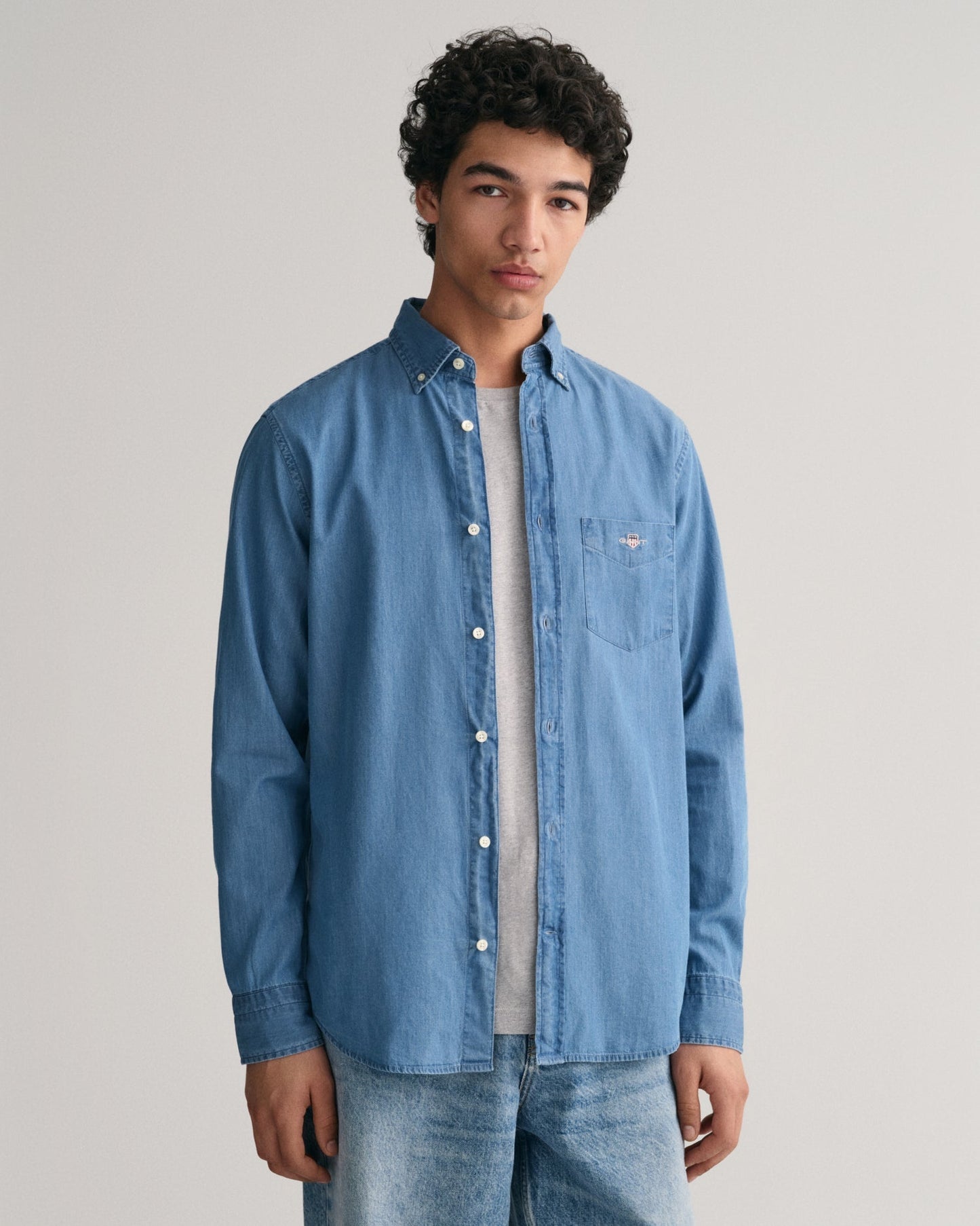 Men's Regular Fit Indigo Shirt - SEMI LIGHT BLUE