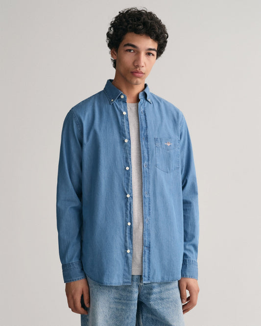 Men's Regular Fit Indigo Shirt - SEMI LIGHT BLUE