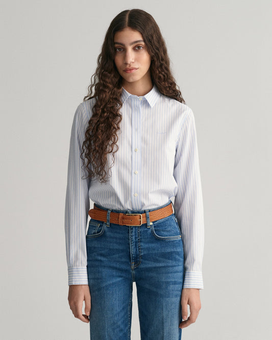 Women's Regular Fit Striped Poplin Shirt - LIGHT BLUE