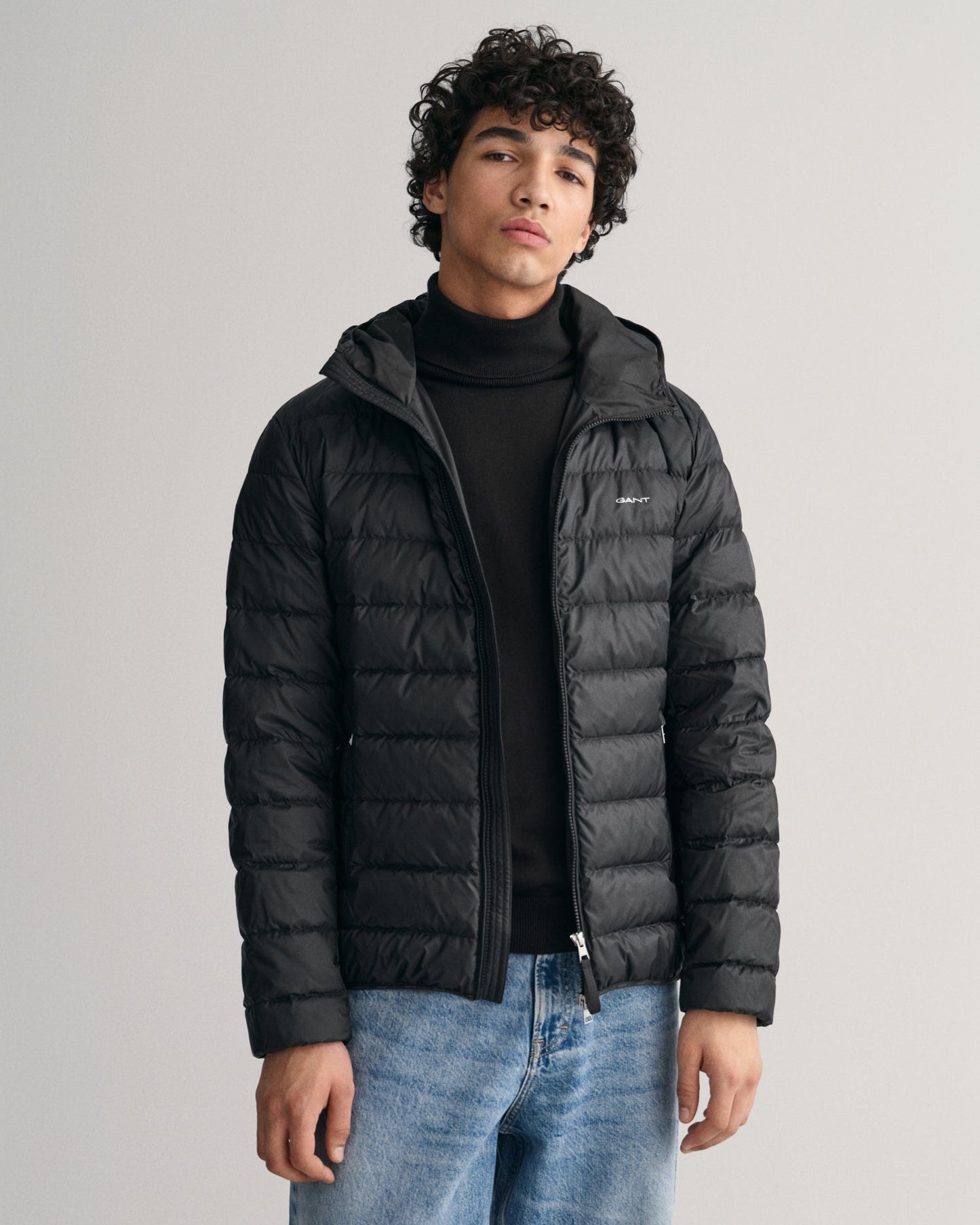 Men's Light Down Hood Jacket - BLACK