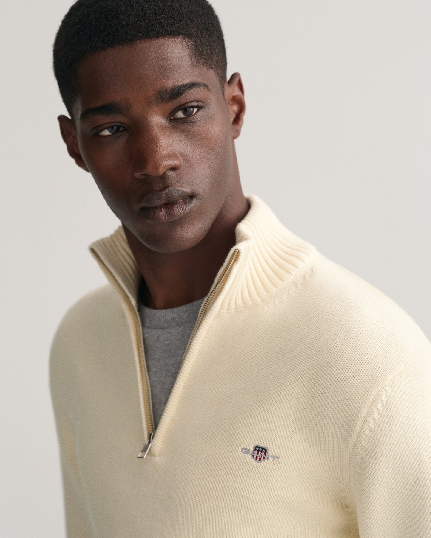 Men's Casual Cotton Half-Zip Sweater - CREAM