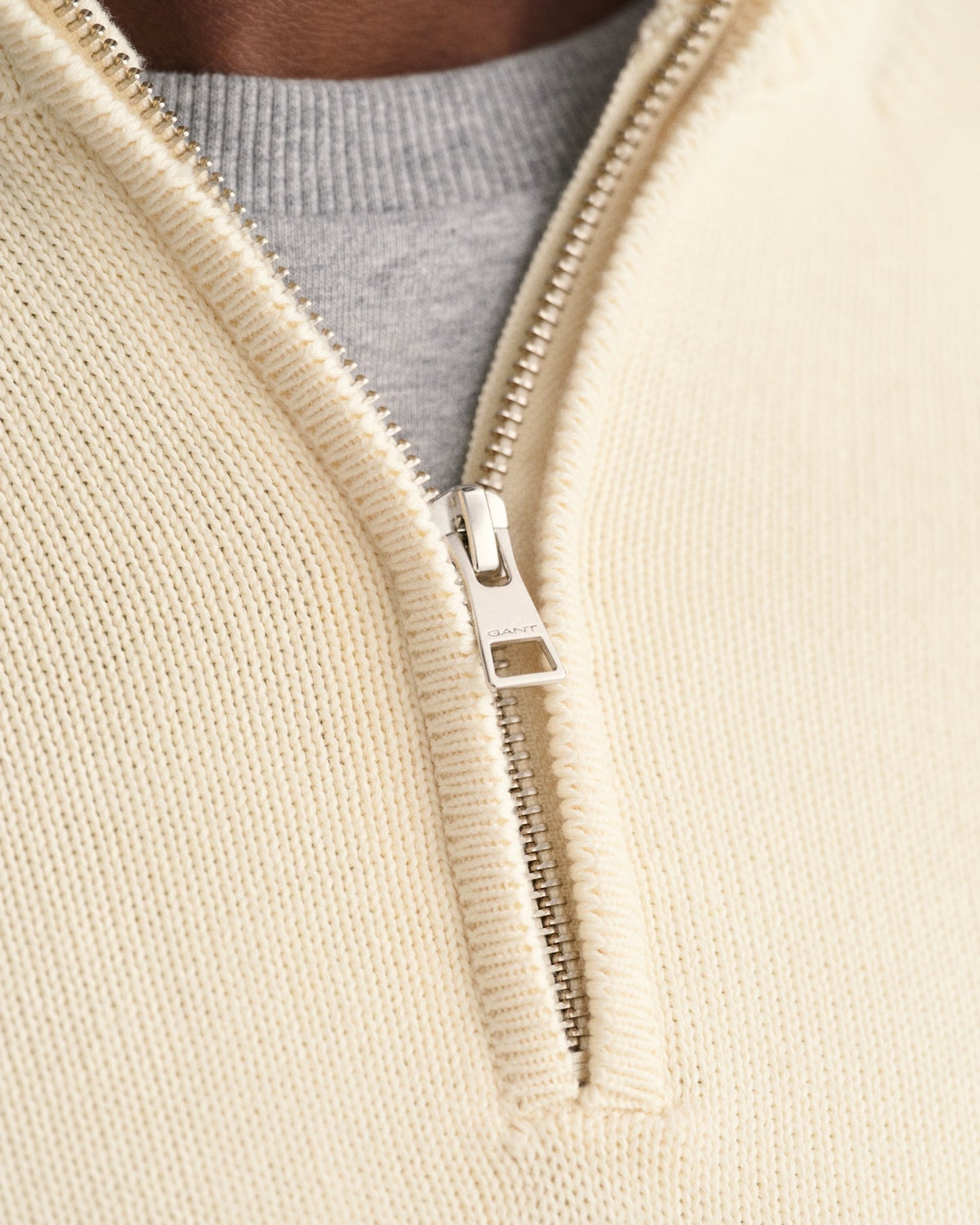 Men's Casual Cotton Half-Zip Sweater - CREAM