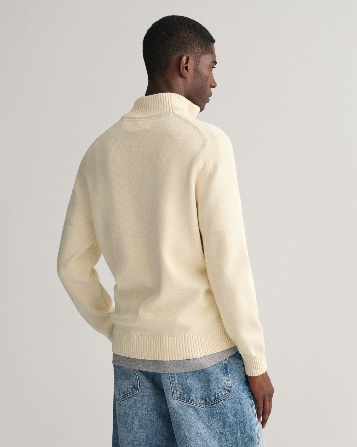 Men's Casual Cotton Half-Zip Sweater - CREAM