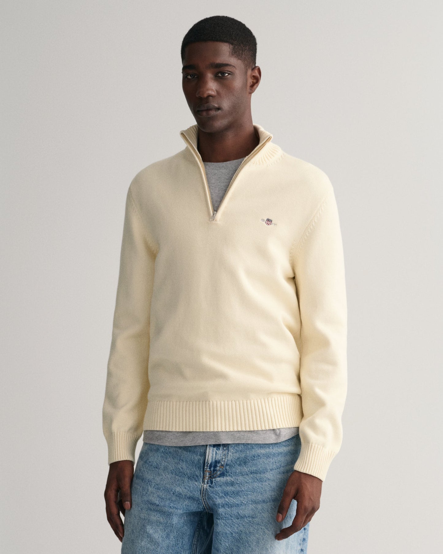 Men's Casual Cotton Half-Zip Sweater - CREAM