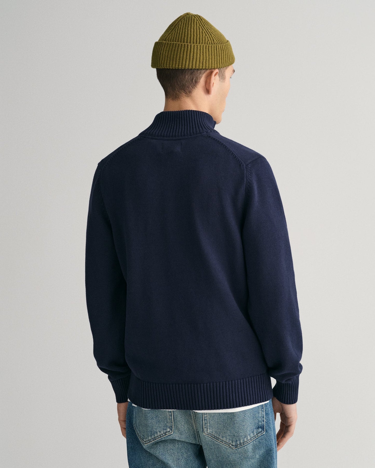 Men's Casual Cotton Half-Zip Sweater - EVENING BLUE