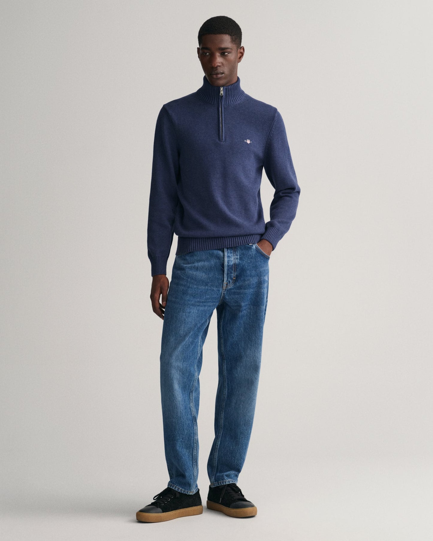 Men's Casual Cotton Half-Zip Sweater - MARINE MELANGE