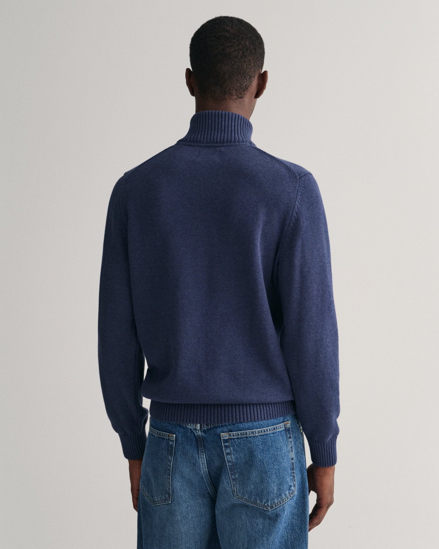 Men's Casual Cotton Half-Zip Sweater - MARINE MELANGE