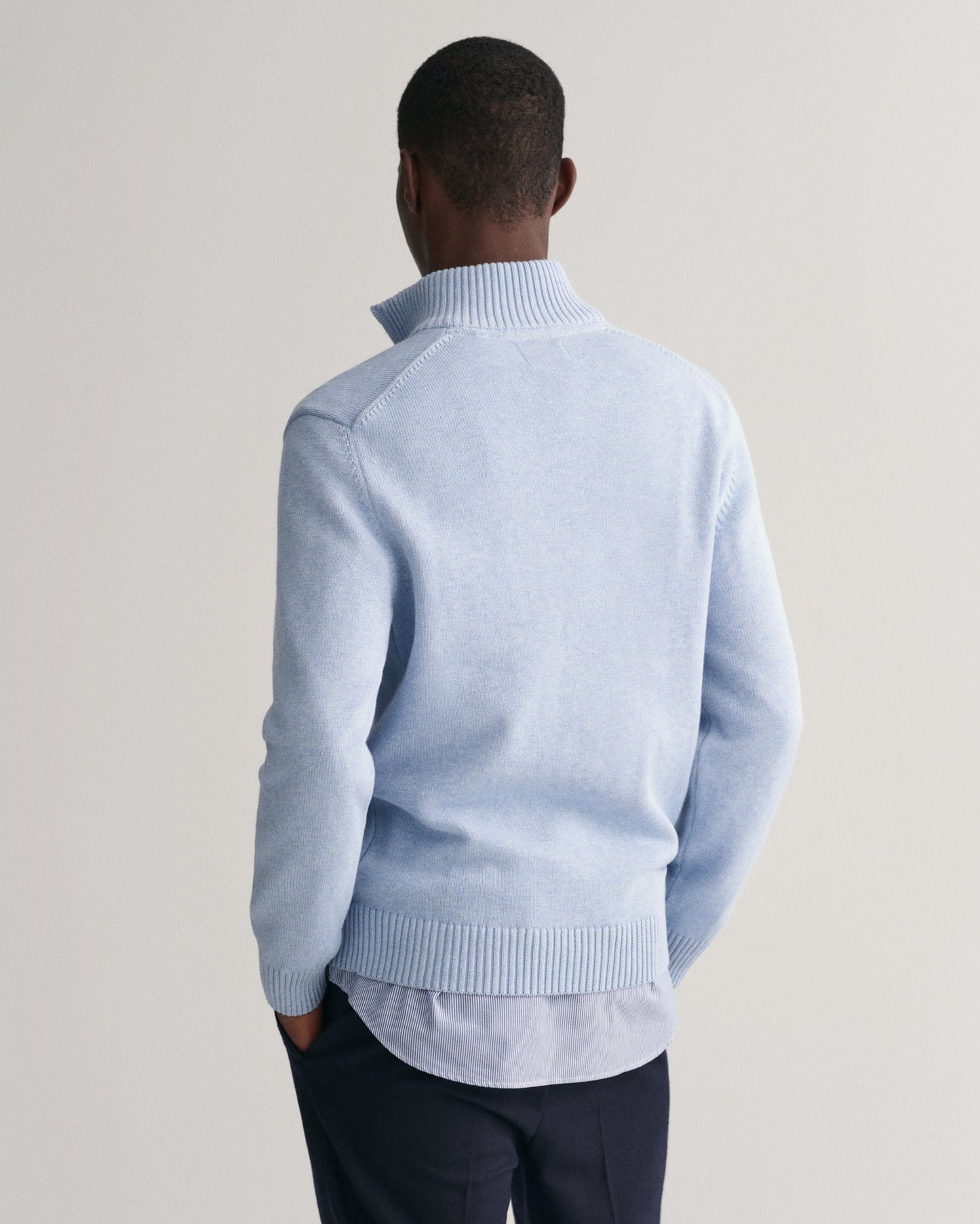 Men's Casual Cotton Half-Zip Sweater - LT BLUE MELANGE