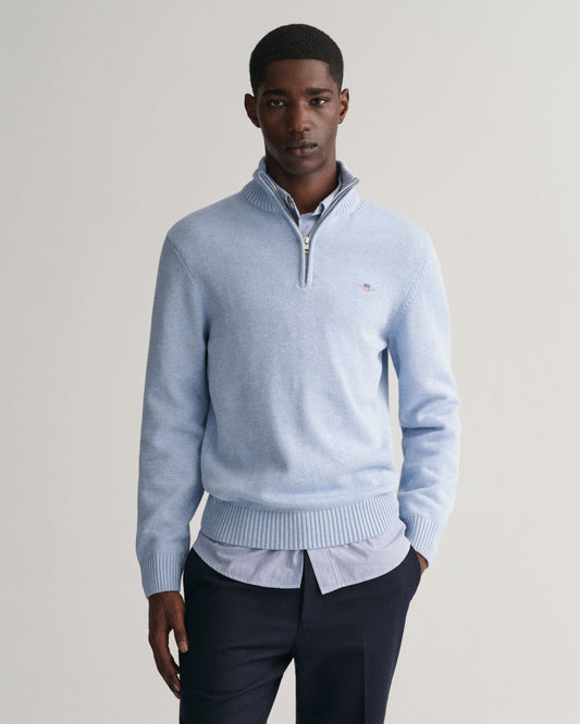 Men's Casual Cotton Half-Zip Sweater - LT BLUE MELANGE