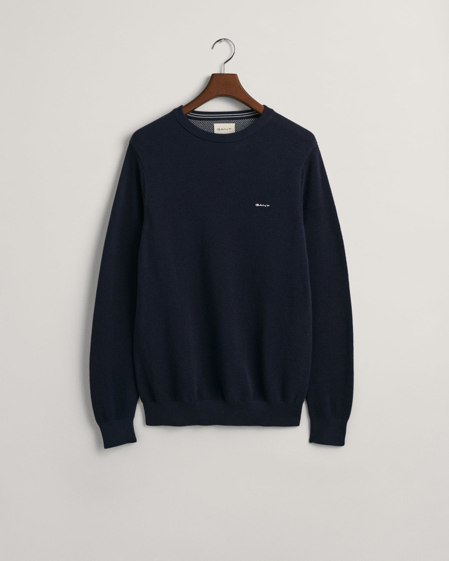 Men's Cotton Piqué Crew Neck Sweater - EVENING BLUE