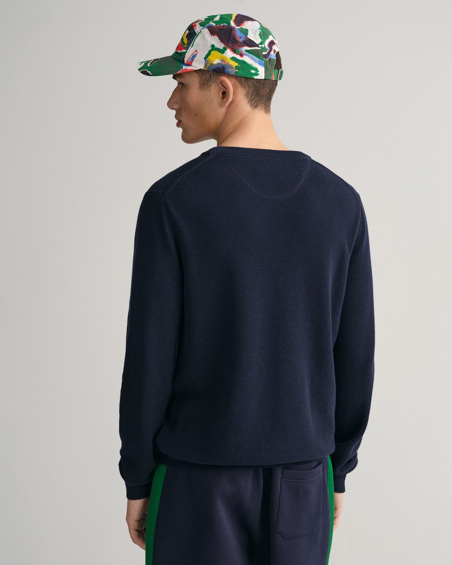 Men's Cotton Piqué Crew Neck Sweater - EVENING BLUE