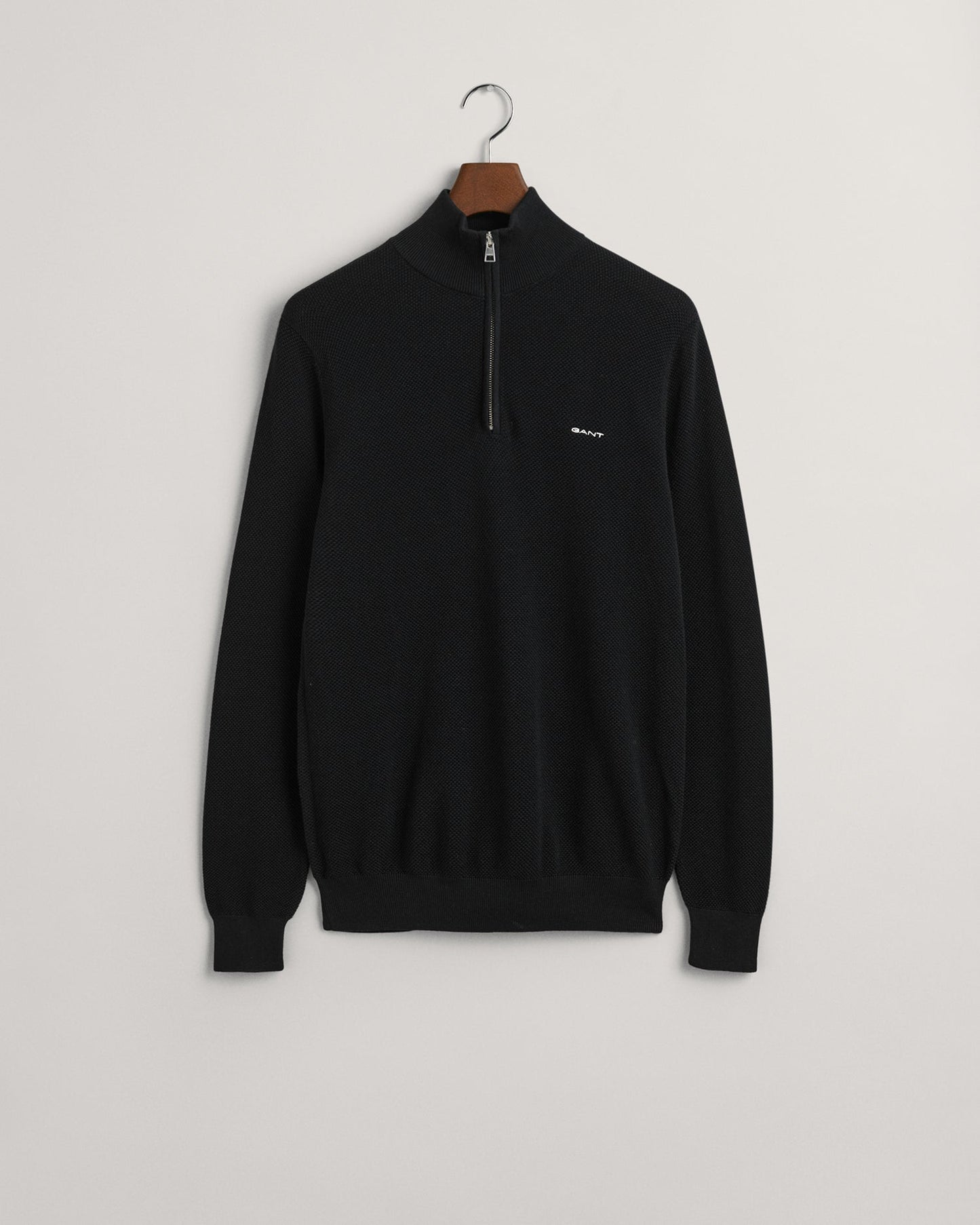 Men's Cotton Piqué Half-Zip Sweater - BLACK