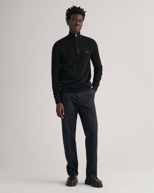 Men's Cotton Piqué Half-Zip Sweater - BLACK