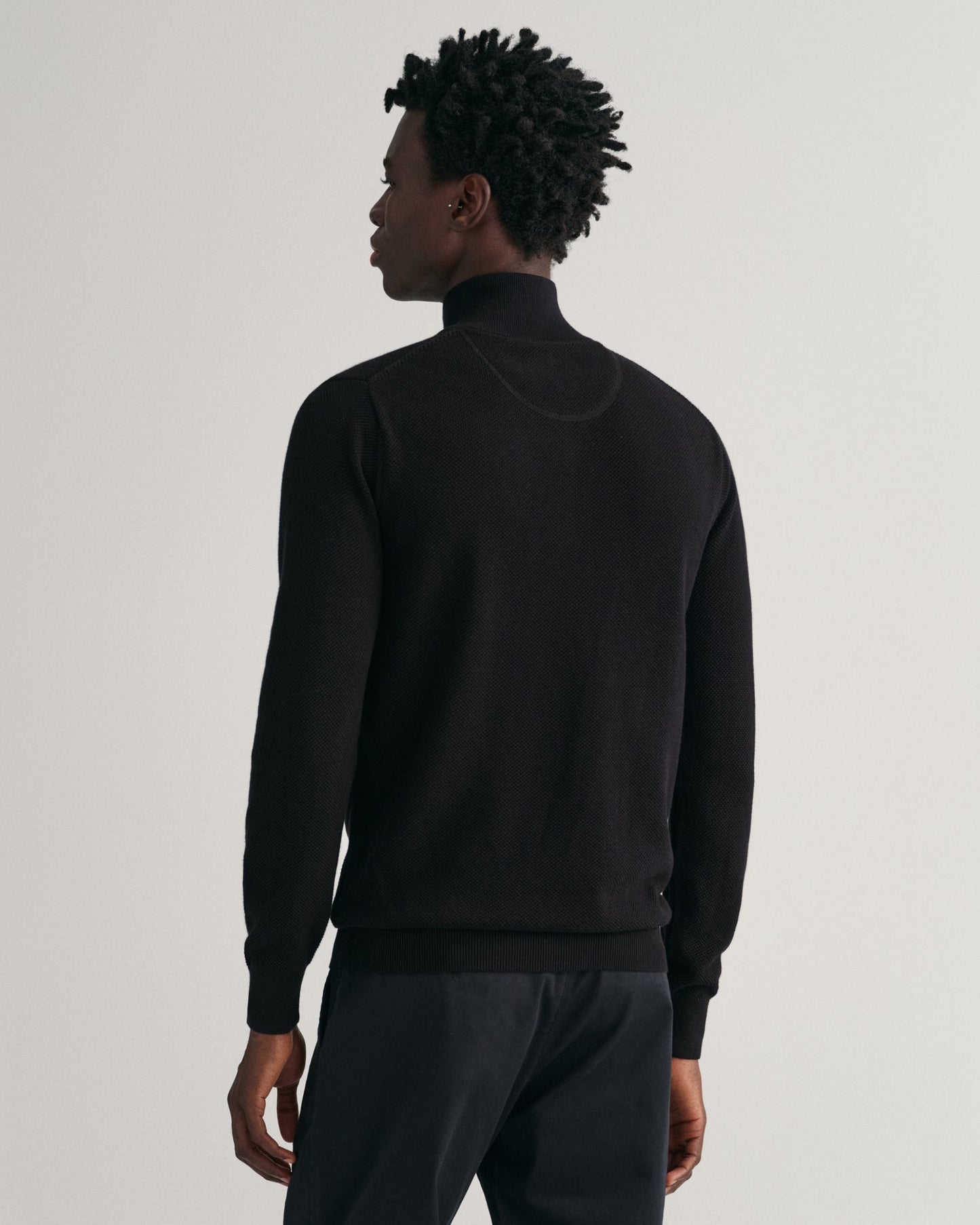 Men's Cotton Piqué Half-Zip Sweater - BLACK