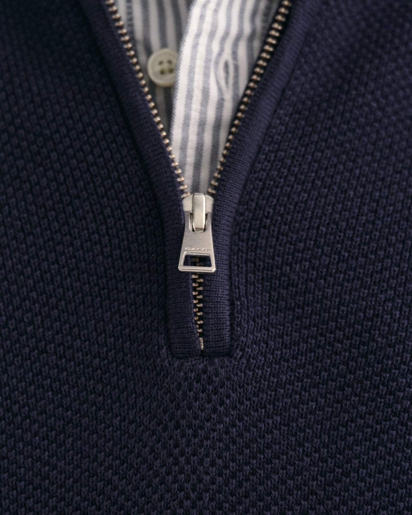 Men's Cotton Piqué Half-Zip Sweater - EVENING BLUE