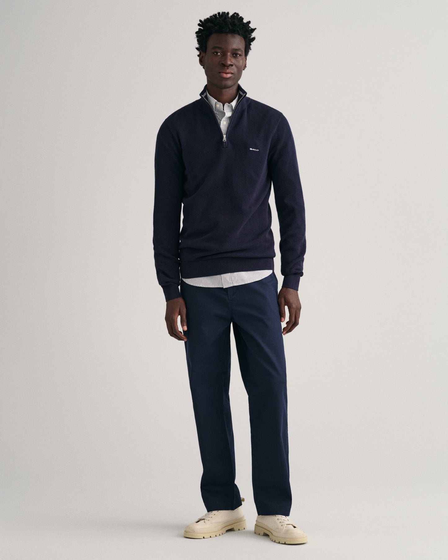 Men's Cotton Piqué Half-Zip Sweater - EVENING BLUE