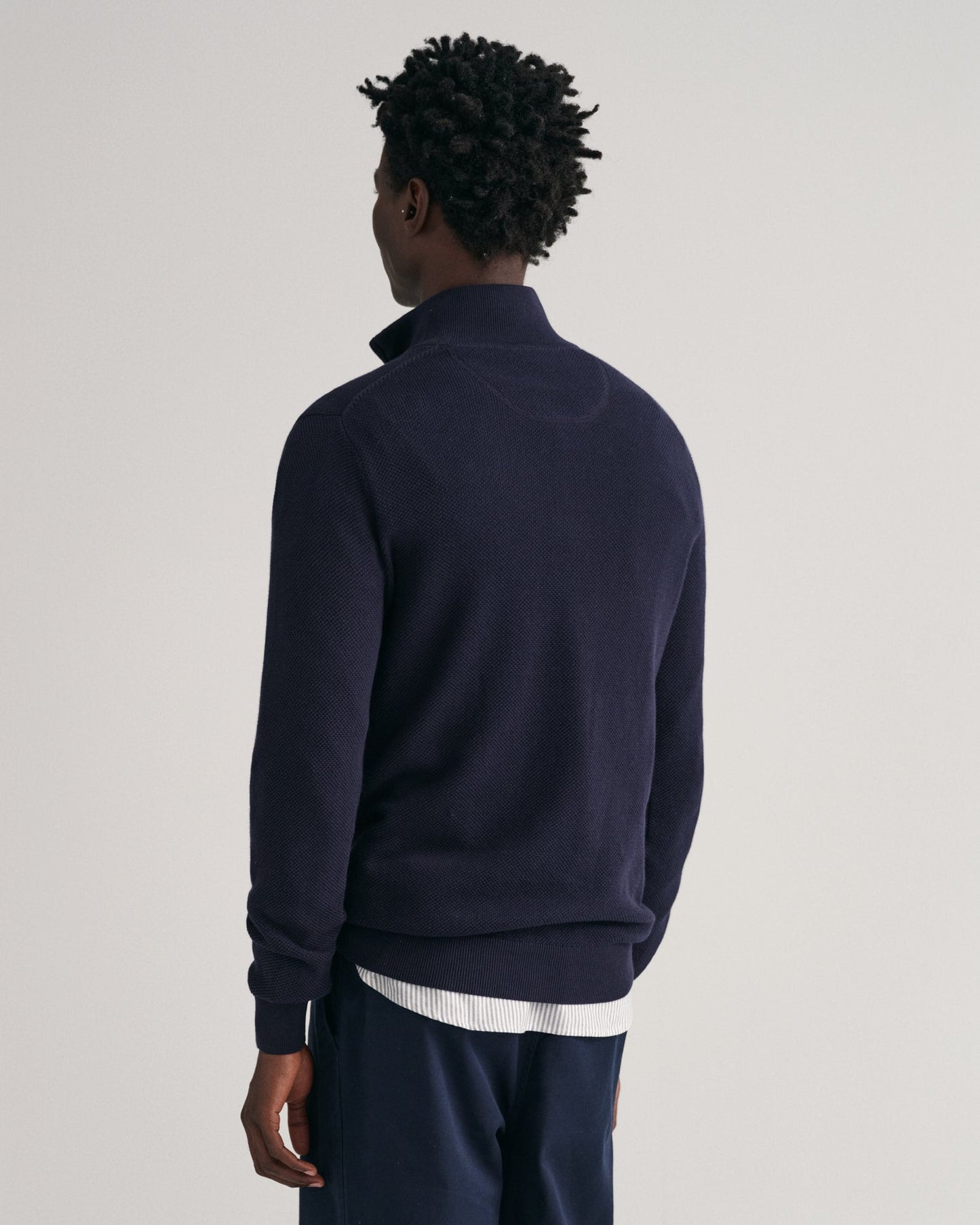 Men's Cotton Piqué Half-Zip Sweater - EVENING BLUE