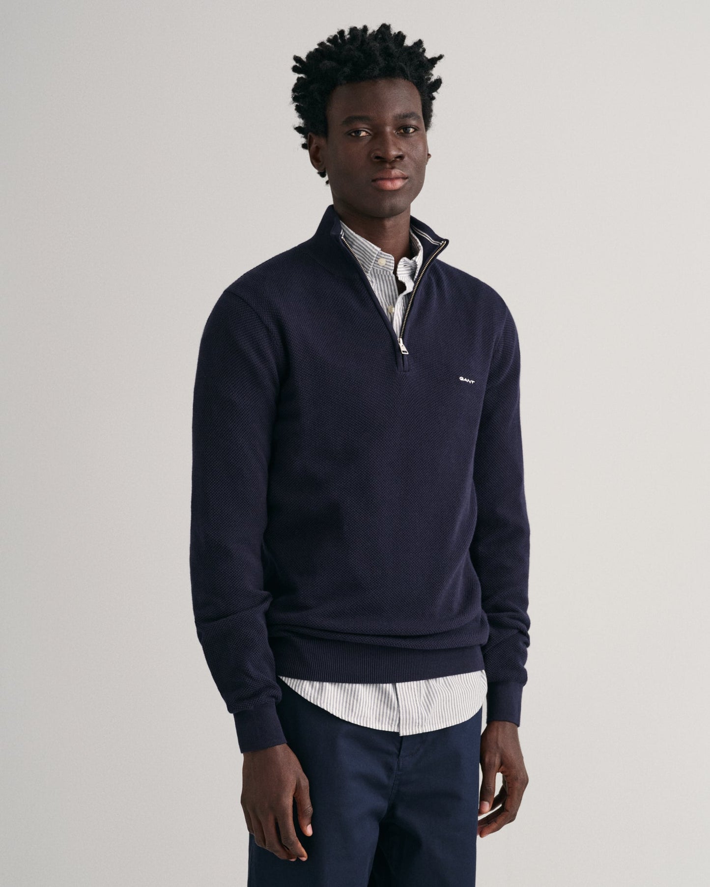 Men's Cotton Piqué Half-Zip Sweater - EVENING BLUE