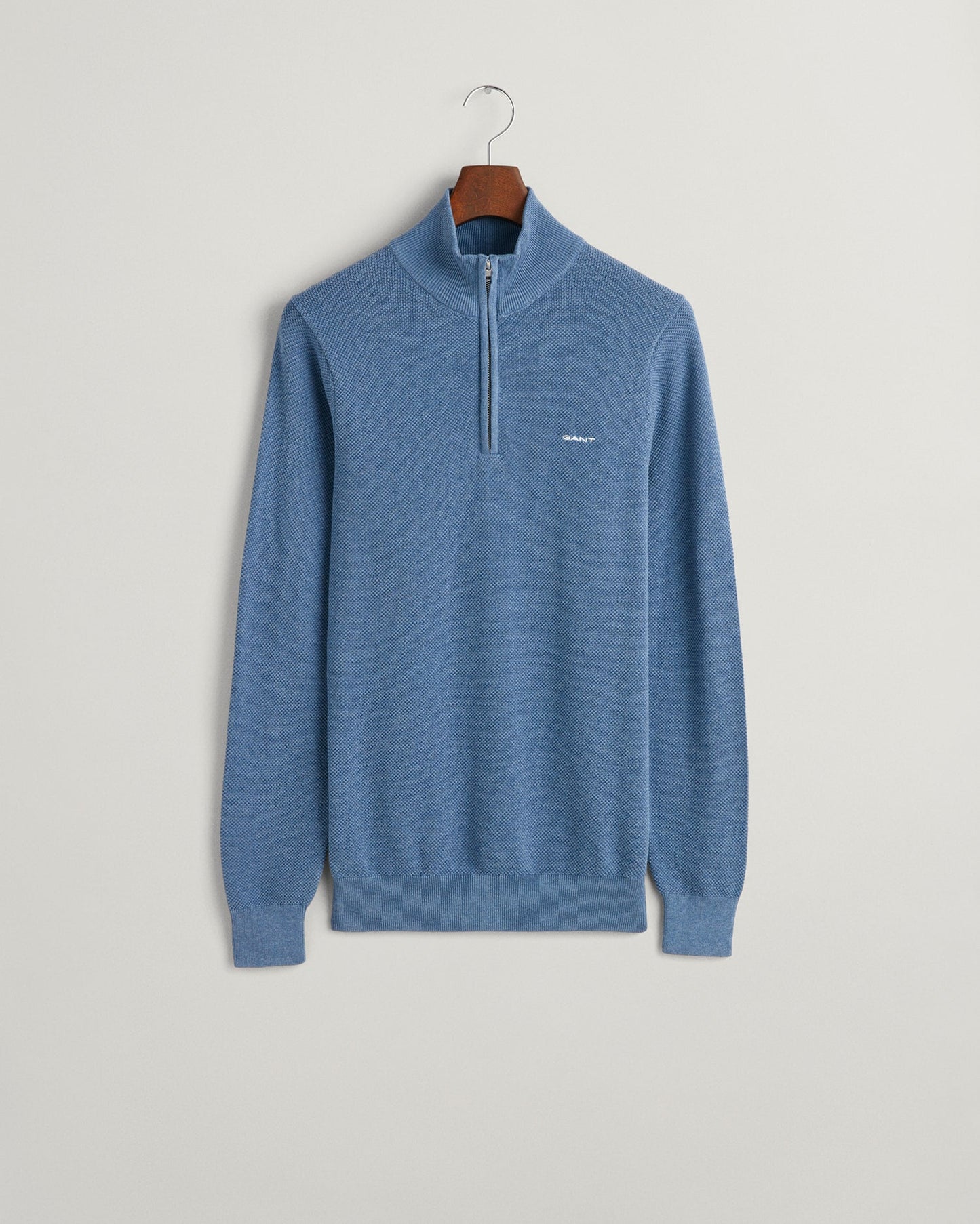 Men's Cotton Piqué Half-Zip Sweater - DENIM BLUE MEL