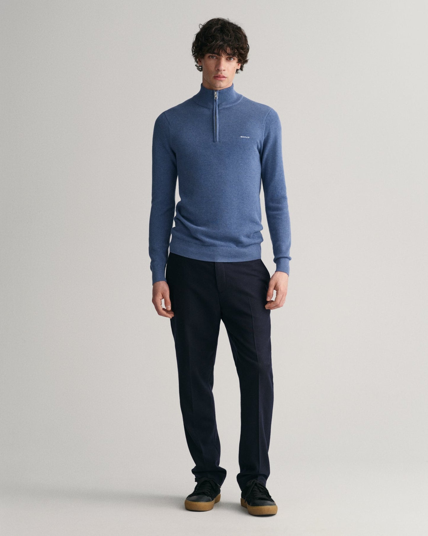 Men's Cotton Piqué Half-Zip Sweater - DENIM BLUE MEL