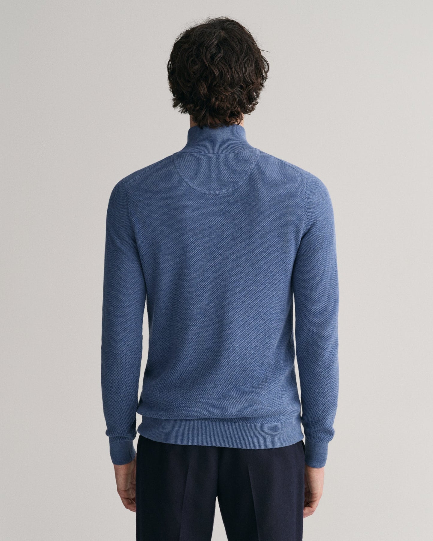 Men's Cotton Piqué Half-Zip Sweater - DENIM BLUE MEL