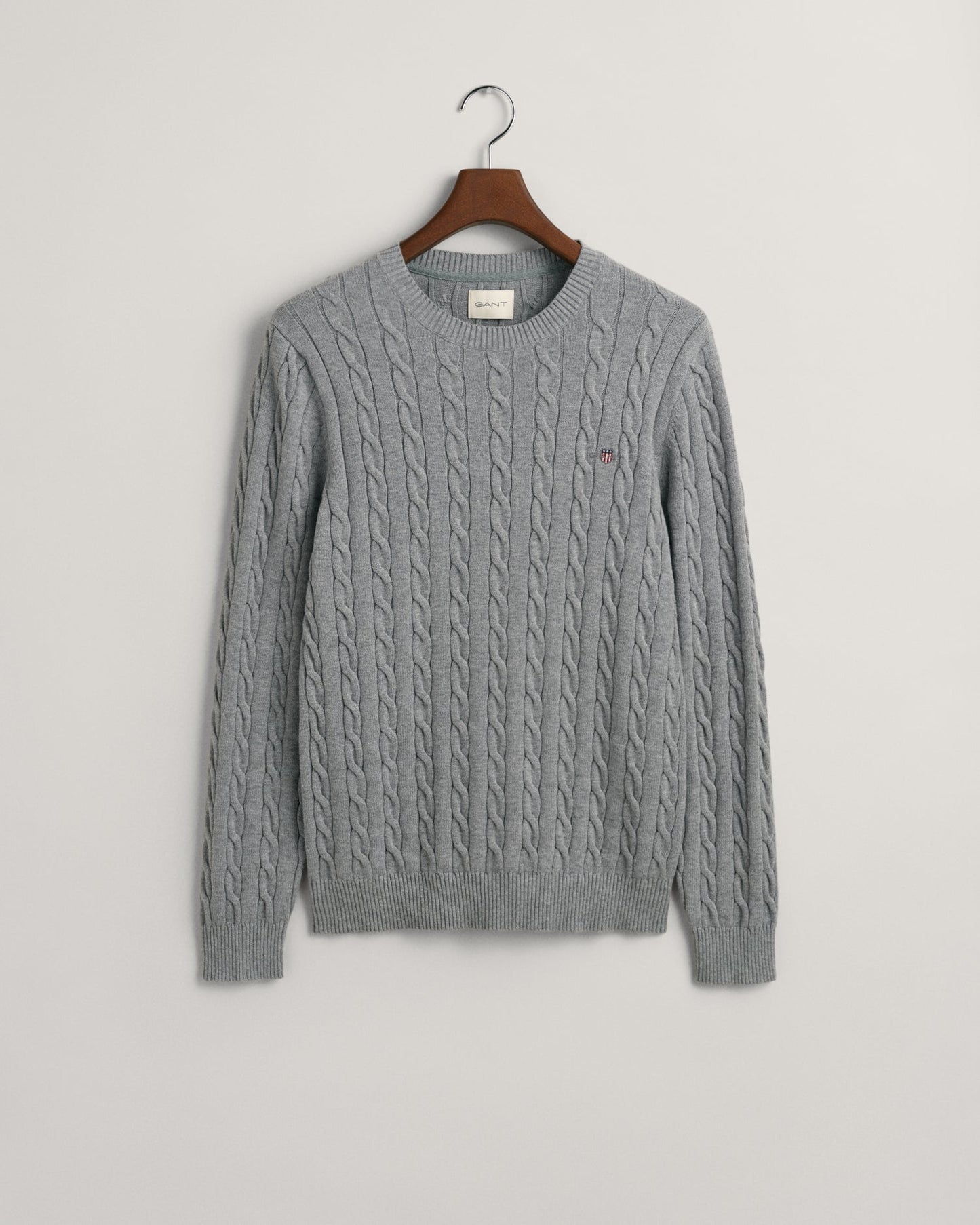 Men's Cotton Cable Knit Crew Neck Sweater - GREY MELANGE