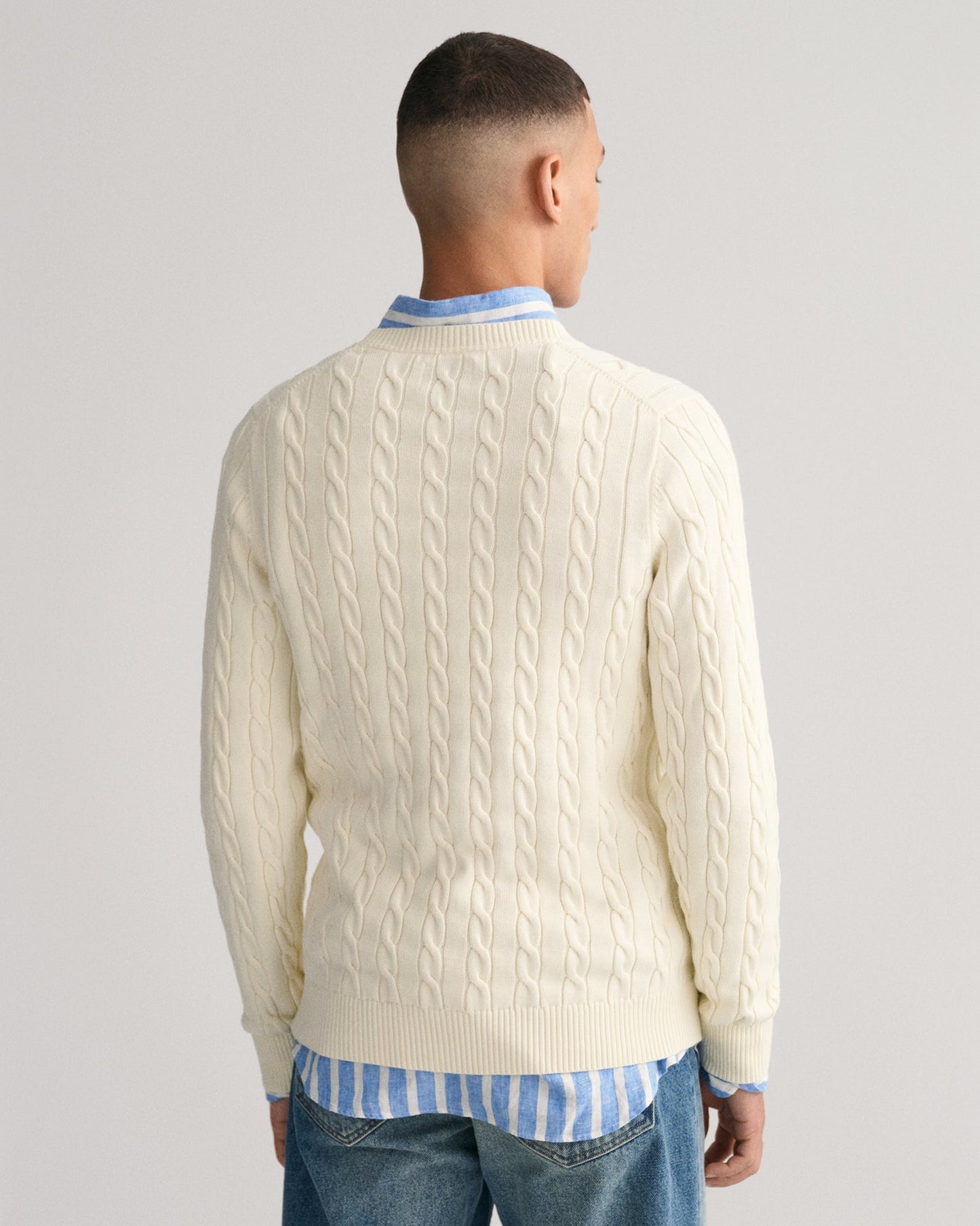 Men's Cotton Cable Knit Crew Neck Sweater - CREAM