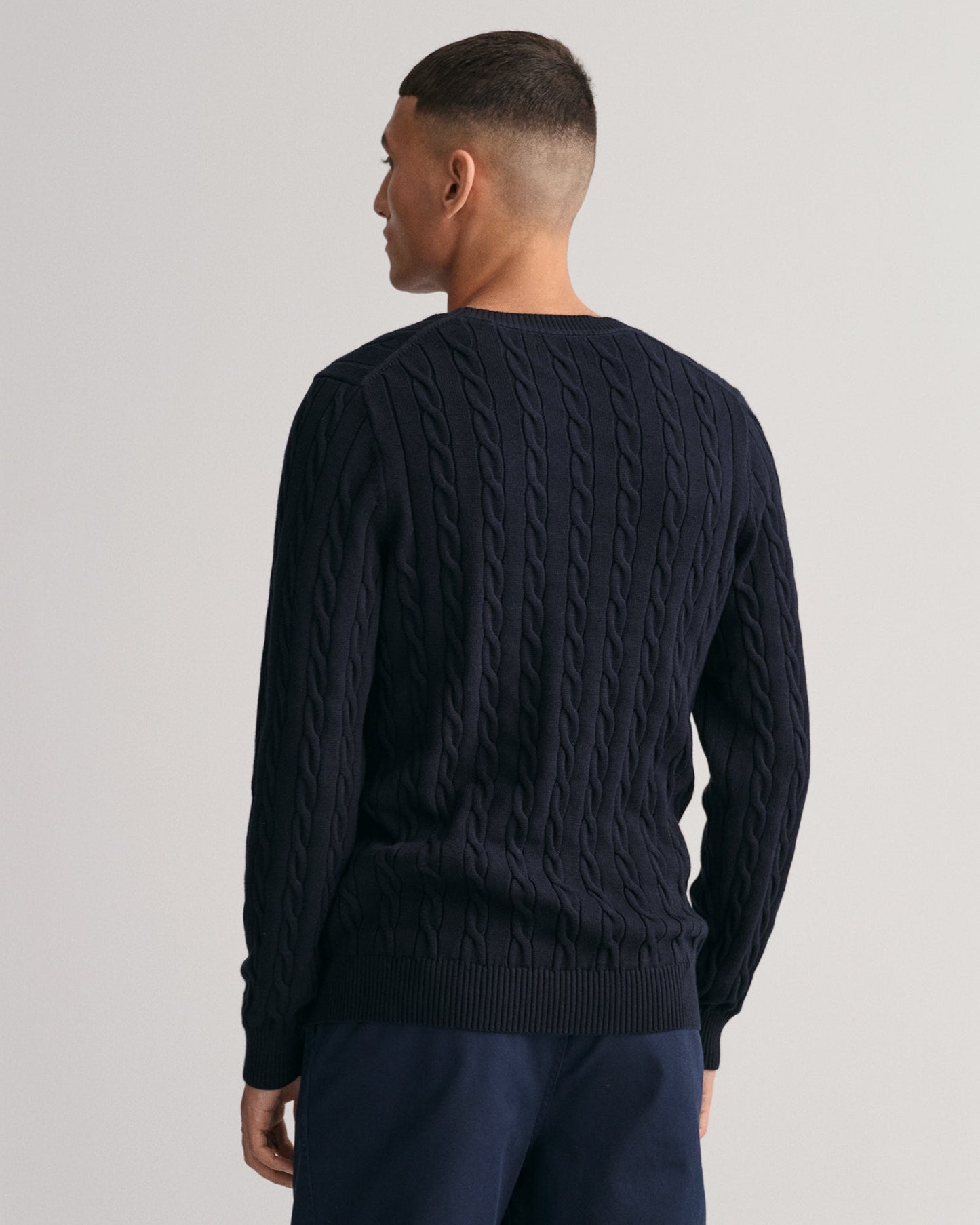 Men's Cotton Cable Knit Crew Neck Sweater - EVENING BLUE