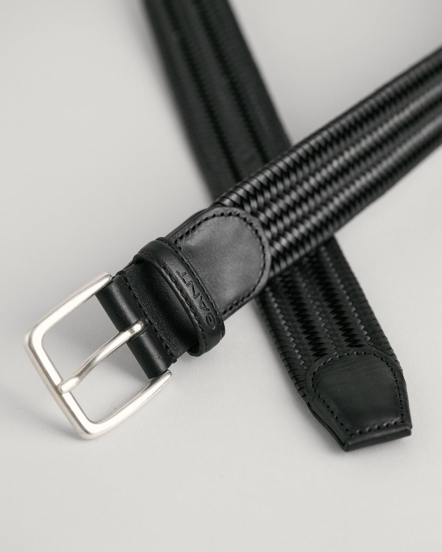 Men's Leather Elastic Braided Belt - BLACK