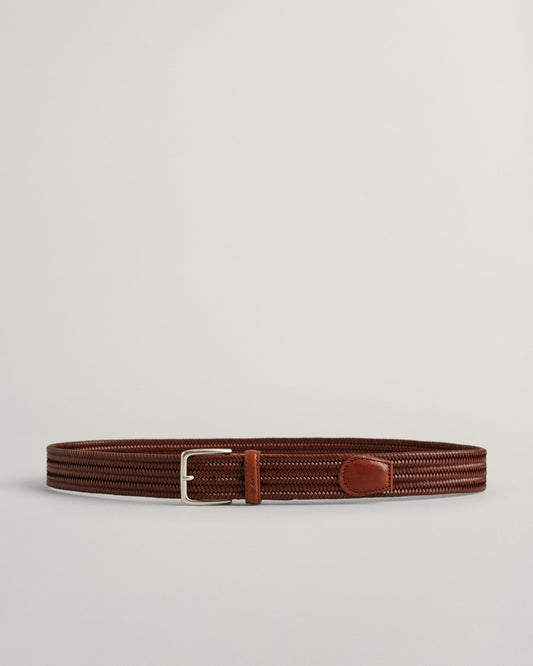 Men's Leather Elastic Braided Belt - WEATHERED BROWN