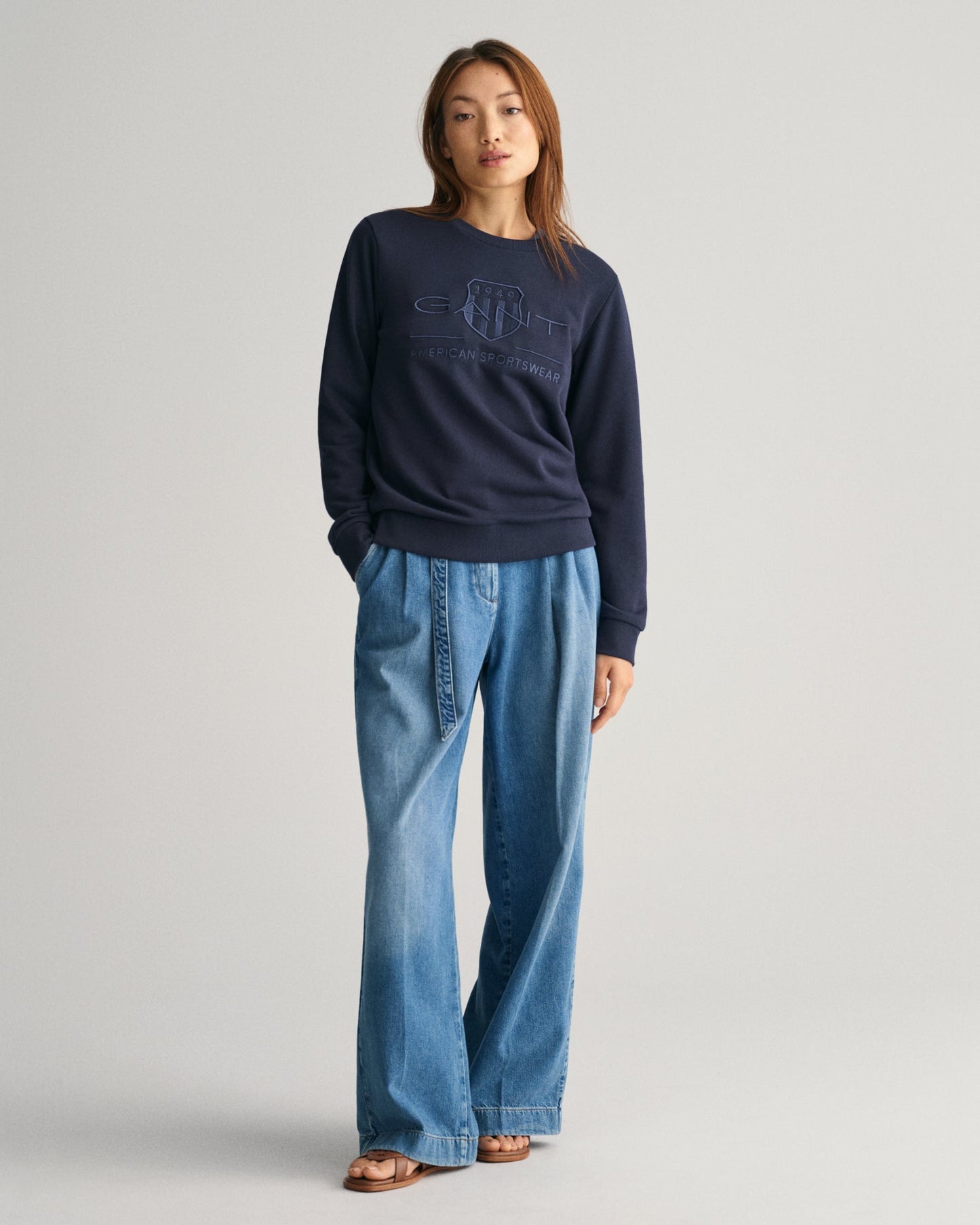 Women's Tonal Shield Crew Neck Sweatshirt - EVENING BLUE