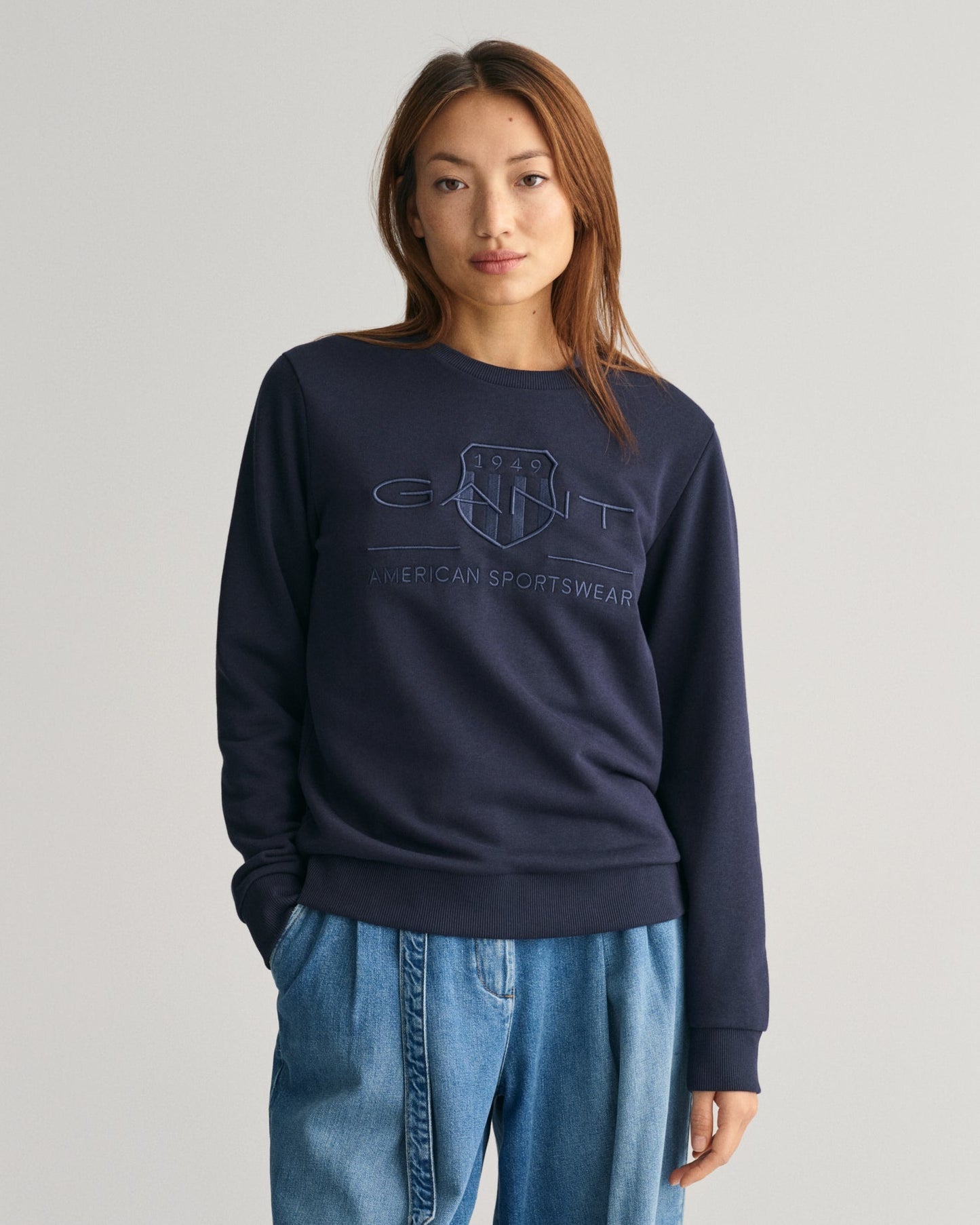 Women's Tonal Shield Crew Neck Sweatshirt - EVENING BLUE