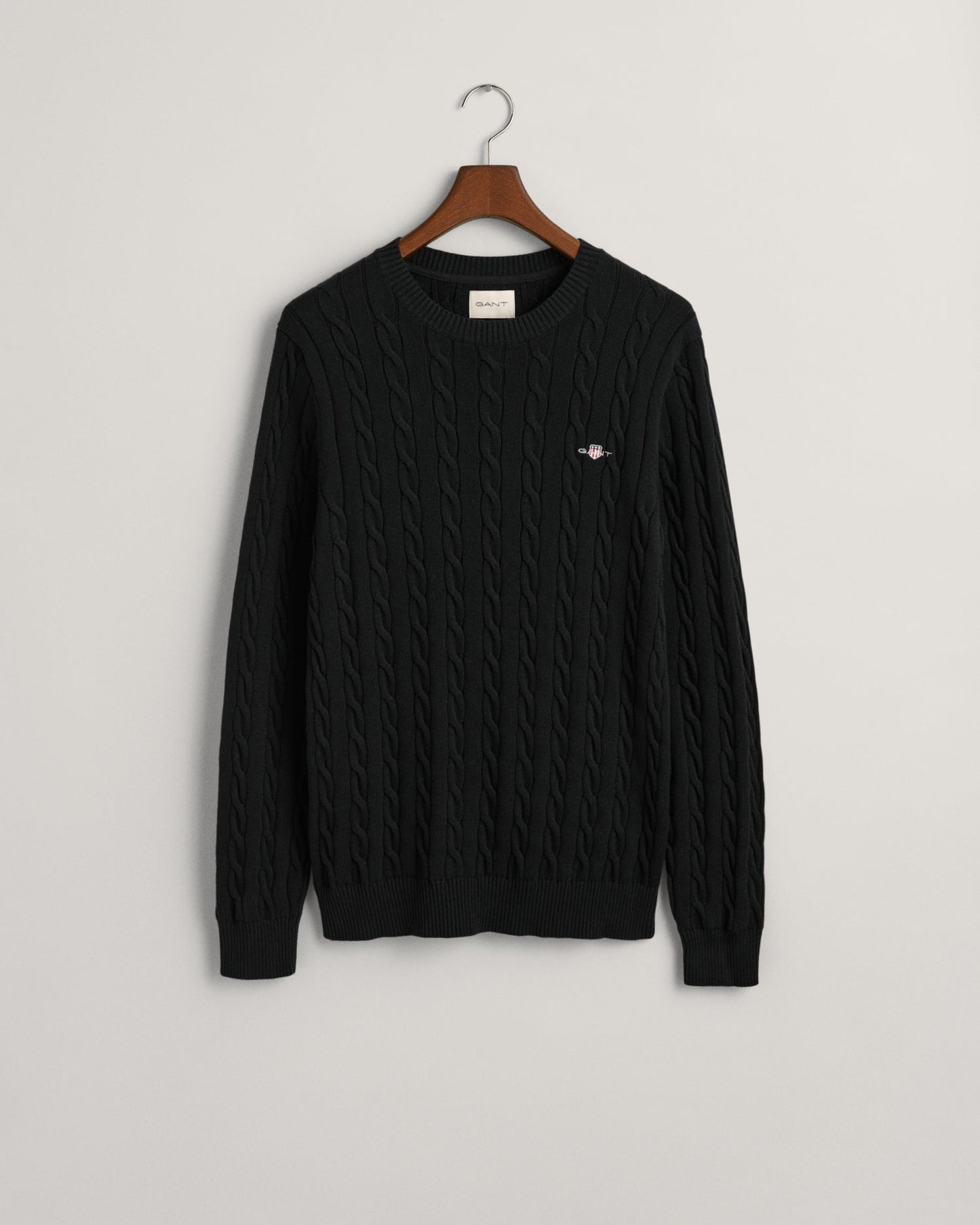 Men's Cotton Cable Knit Crew Neck Sweater - BLACK