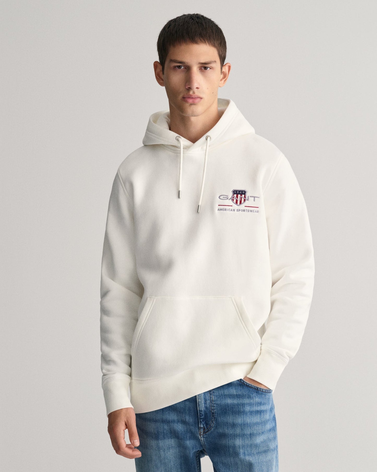 Men's Medium Archive Shield Hoodie - EGGSHELL