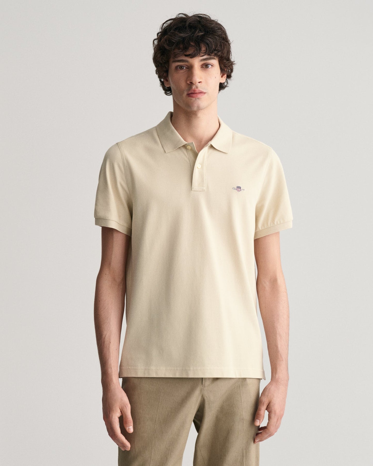 Men's Regular Fit Shield Piqué Polo Shirt - SILKY BEIGE